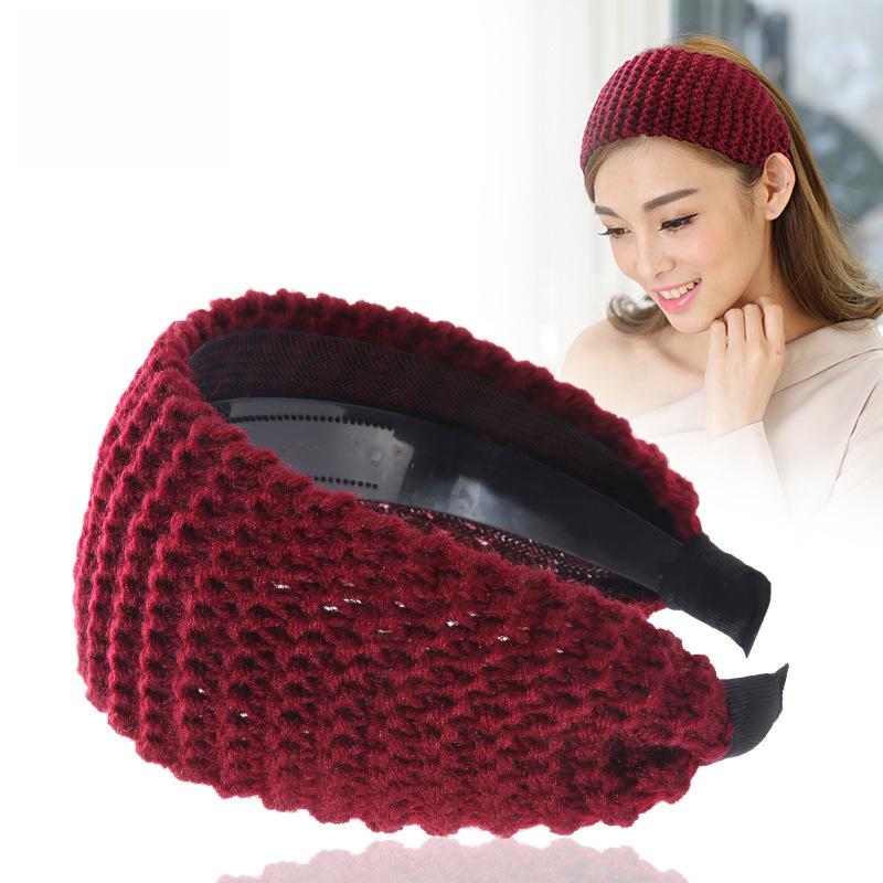 Breites Stirnband aus gestrickter Wolle – Koreanische Herbst-/Winterausgabe
