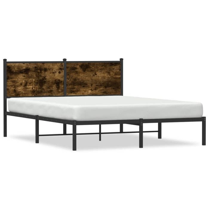 VidaXL Metal Bed Frame with Smoked Oak Headboard 140x190 Cm, Double Bed, Bedroom Furniture, Guest Bed, 4007667