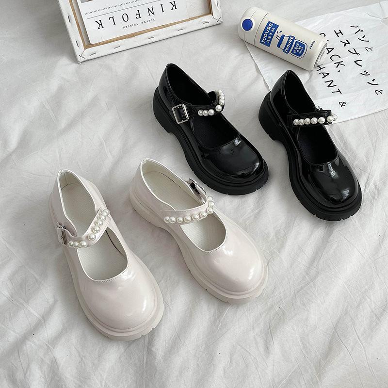 Fashion Women Leather Shoes British Style Classic Mary Janes Round Toe Platform Square Middle Heels Thick Soled Loafers Shoes Plus Size