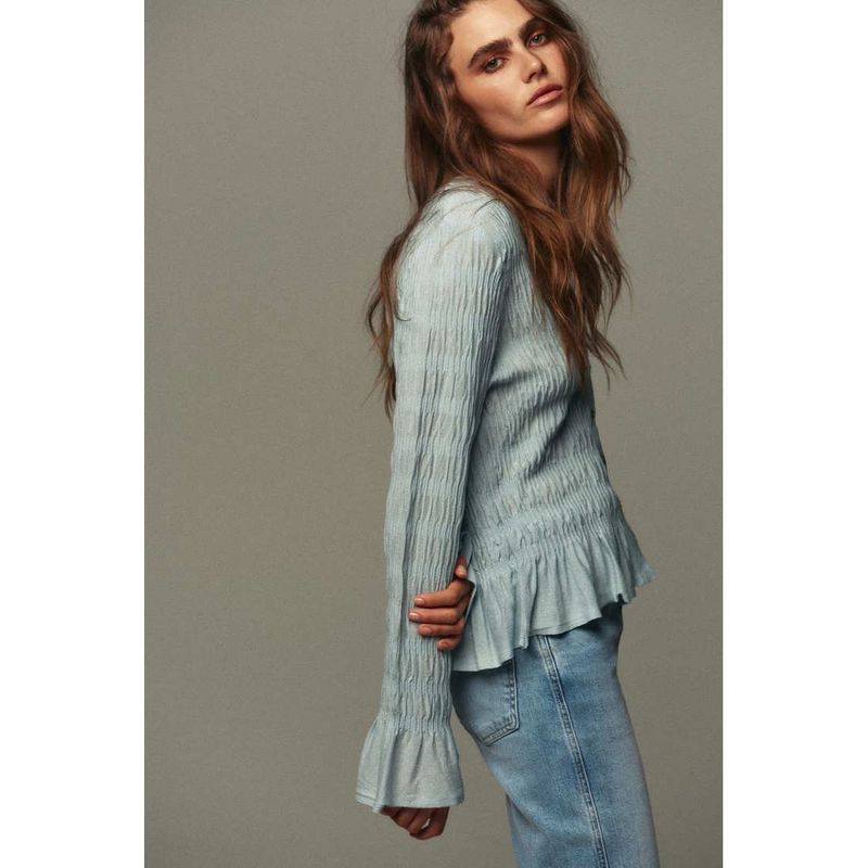 Za Autumn and Winter New Arrivals Women's Clothing Zr European and American Style Fashionable Pleated V Neck Long-Sleeved Knitted Jacket 0014104 406