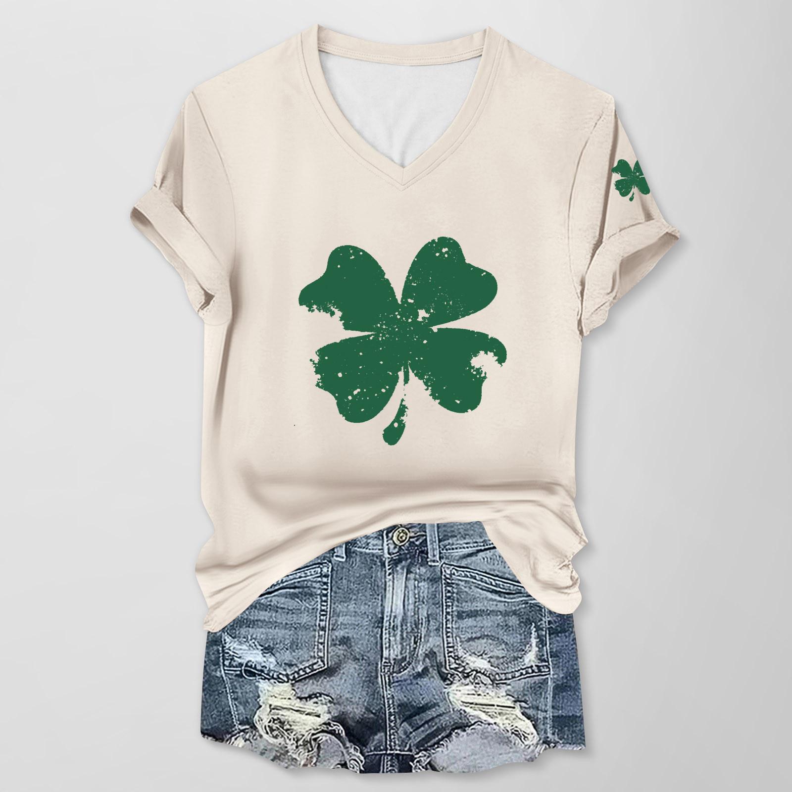 

Женская повседневная одежда St. Футболка с короткими рукавами и V-образным вырезом с принтом Патрика XXXL хаки