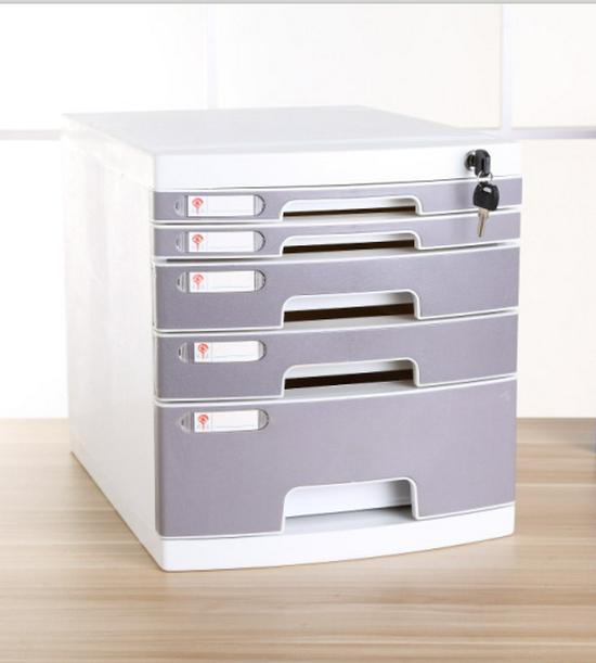 4-Drawer Lockable Plastic Office File Cabinet, Thickened Storage Box