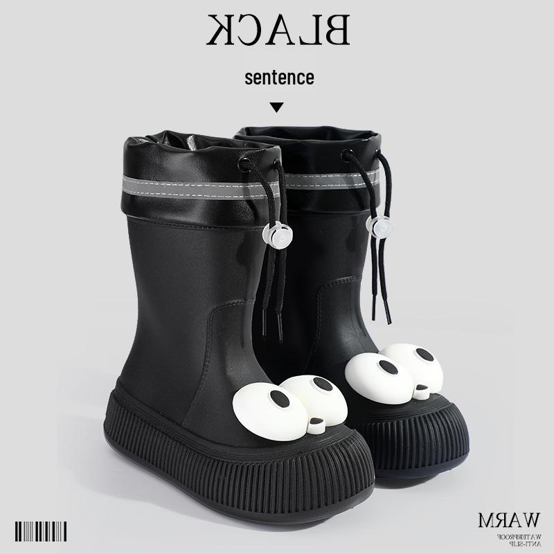 Women's Fashion Rain Boots: Non-Slip, Waterproof, Fleece-Lined, Mid-Calf Boots for Ladies & Kids - Perfect for Outdoor Wear.