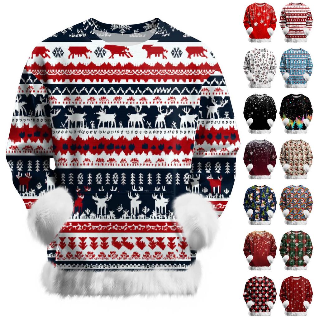 Women's Casual Fashion Christmas Retro Print Long-Sleeve Sweatshirt