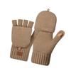 Women Knitted Half Finger Gloves  Insulated Windproof Double Layer Fleece Lining Winter Outdoor