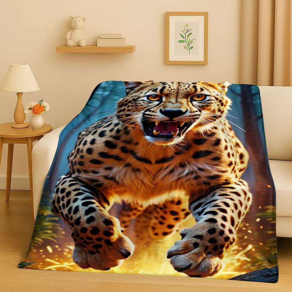 3D Cheetah Leopard Beast Flannel Blanket,Ultra Soft Warm Plush Throw for Home Bedroom Bed Sofa Cover Office Travel Camping Gift