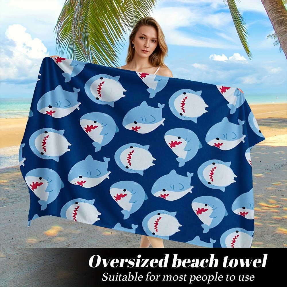 Cute Cartoon Shark Surfing Beach Towel Polyester Quick Dry Sand Free Swimming Bath Towel for Kid Boys Girls Summer Pool Vacation