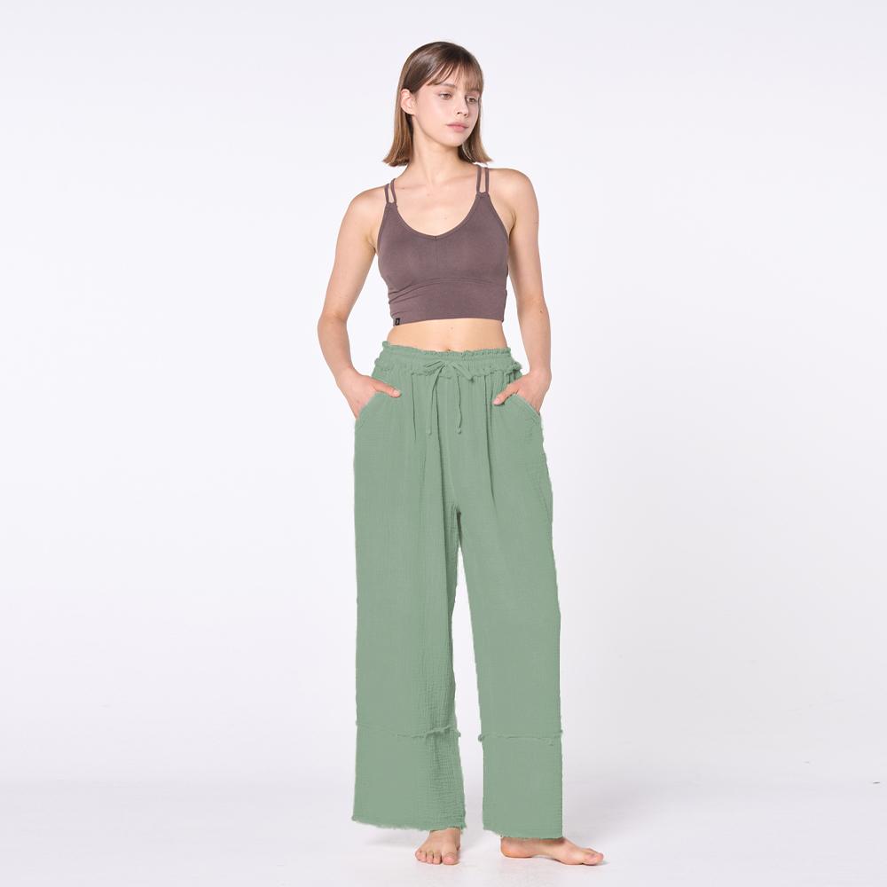 OZEZ Ozpn2132 Cotton Yoru Wide Seamline Pants - Cream Khaki