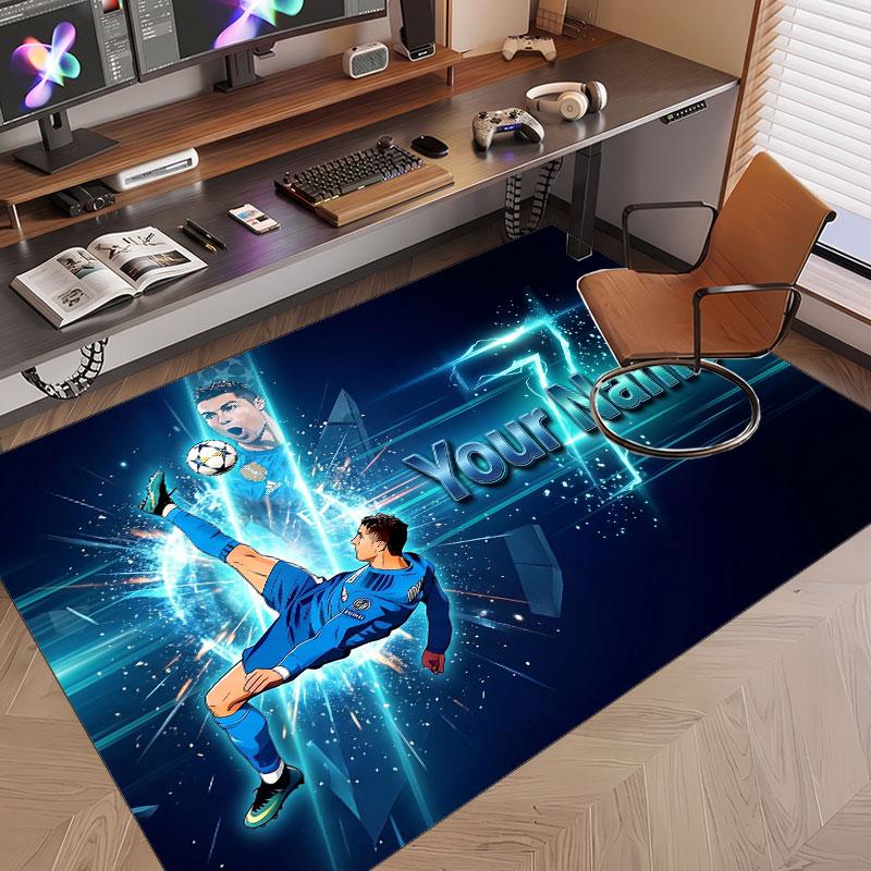 Custom Rug Cristiano Ronaldo Pattern Print Name Text Soft Non‑Slip Floor Carpet for Home Indoor Decoration