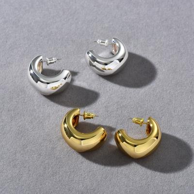 Retro Geometric Simple Temperament C-Shaped Smooth Circle S925 Silver Needle Stud Earrings Niche Light Luxury Fashion Earrings