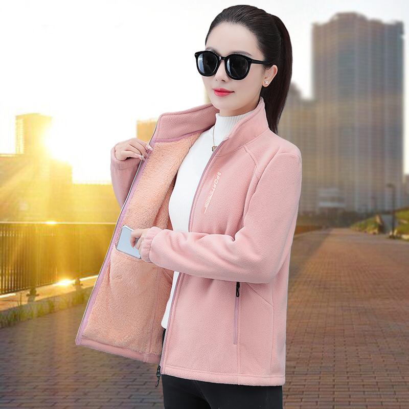 Women's Autumn and Winter Warm Standing Collar Fleece Cardigan Jacket