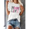 Casual Top for Spring & Summer Women's Clothing Mom Life Letter Print T-Shirt Sleeve Crew Neck