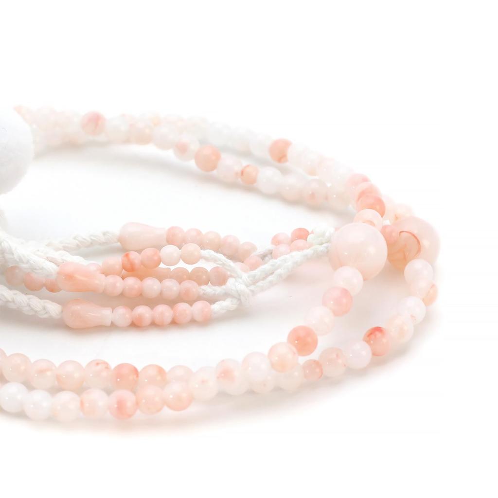 Soka Gakkai Gongyo 3-Piece Set for Women, 8-inch Pink Coral-Style Beads, Purple Cherry Blossom Case, Small Prayer Book (Japan domestic version)
