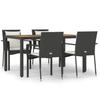 VidaXL 5-tlg. Garten-Essgruppe mit Kissen Schwarz Poly Rattan