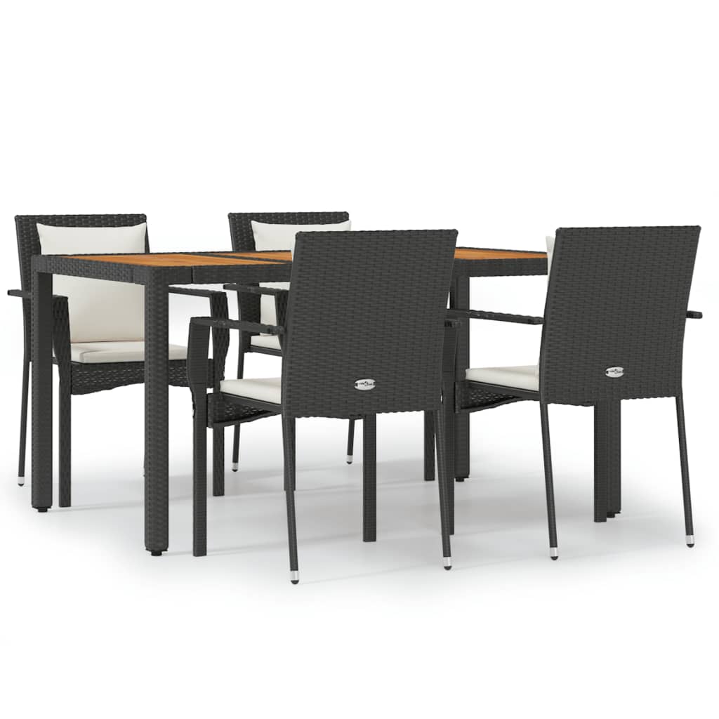 VidaXL 5-tlg. Garten-Essgruppe mit Kissen Schwarz Poly Rattan