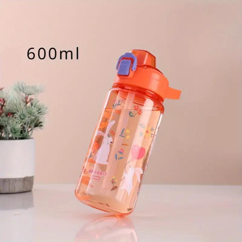 1pc600ML Children Cartoon Animal Water Bottle Cup with Straw Portable Student Anti-falling Water Bottle Toddlers Beverage Kettle