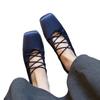 Sheepskin version~ New satin Mary Jane square head cross strap versatile ballet shoes light mouth versatile flat shoes