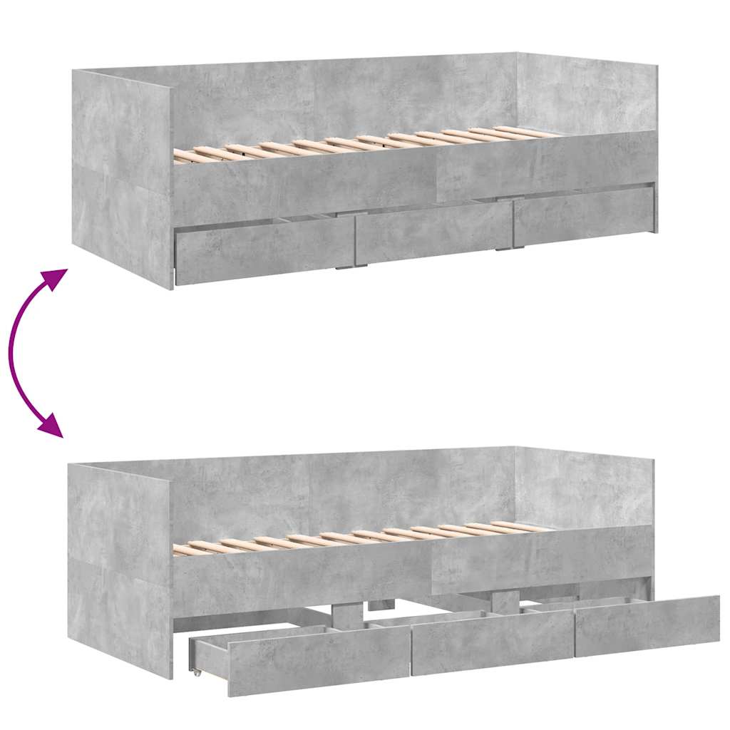 Daybed with Drawers Without Mattress Concrete Gray 90 x 190 cm