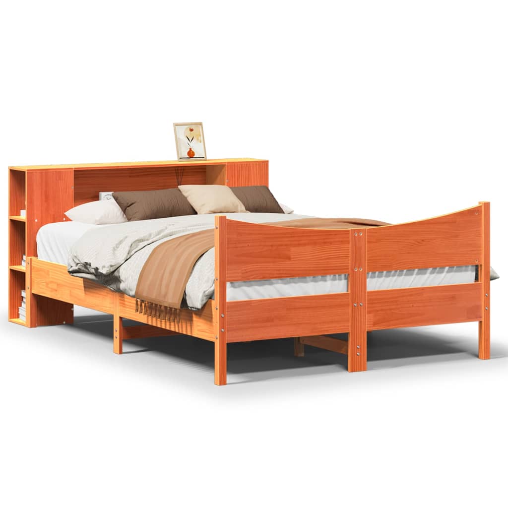 Solid Wood Bed Frame without Mattress Wax Brown 140 x 190 cm Pine Wood