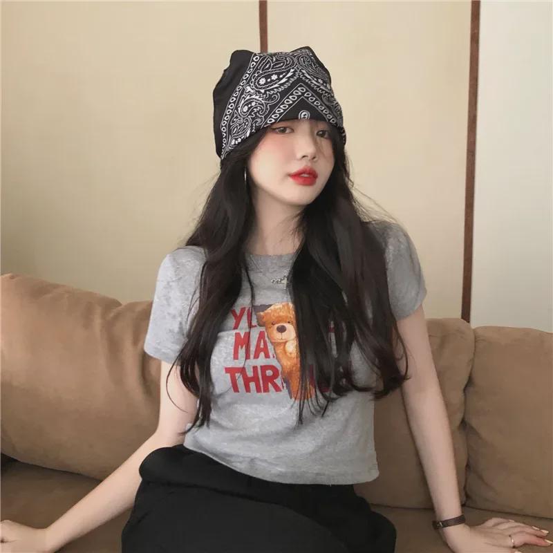 2022 Summer Women's Slim Fit Korean Bear Print Short Sleeve T-Shirt