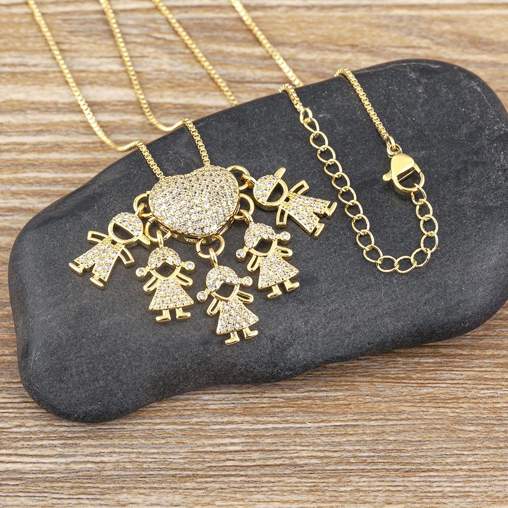 Nidin Hot Sale Classic Son/Daughter Sparkling Zircon Charm Pendant Necklace For Women Boys and Girls Clavicle Chain Jewelry Gift