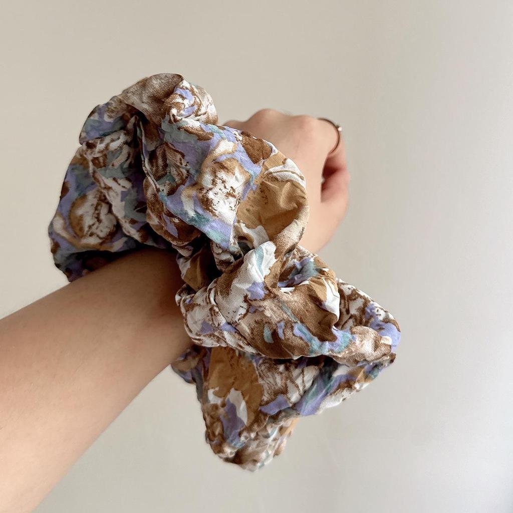 Gradient Retro Floral Monet-Inspired Hair Ring - High-End Seersucker Accessory