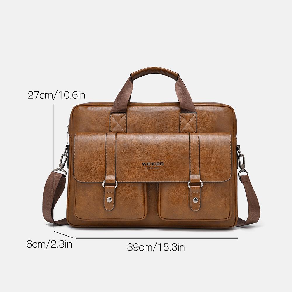WEIXIER Men's Leather Briefcase 15.6 Inch Laptop Computer Bag Large Satchel Messenger Crossbody Shoulder Bag for Office Business Adjustable Strap