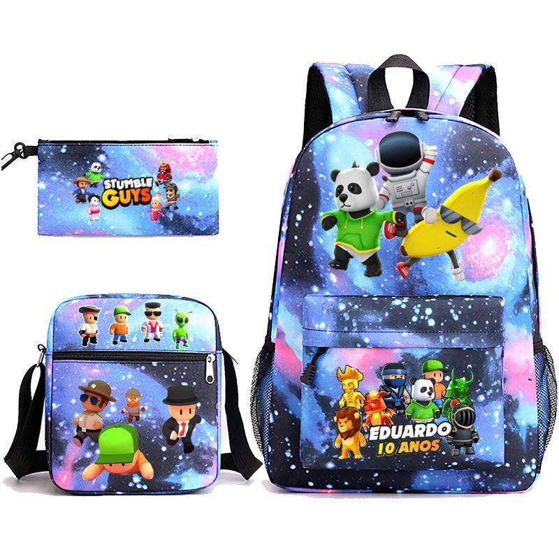 Large Capacity Schoolbag with Shoulder Strap; Student Three-piece Pencil Case Set