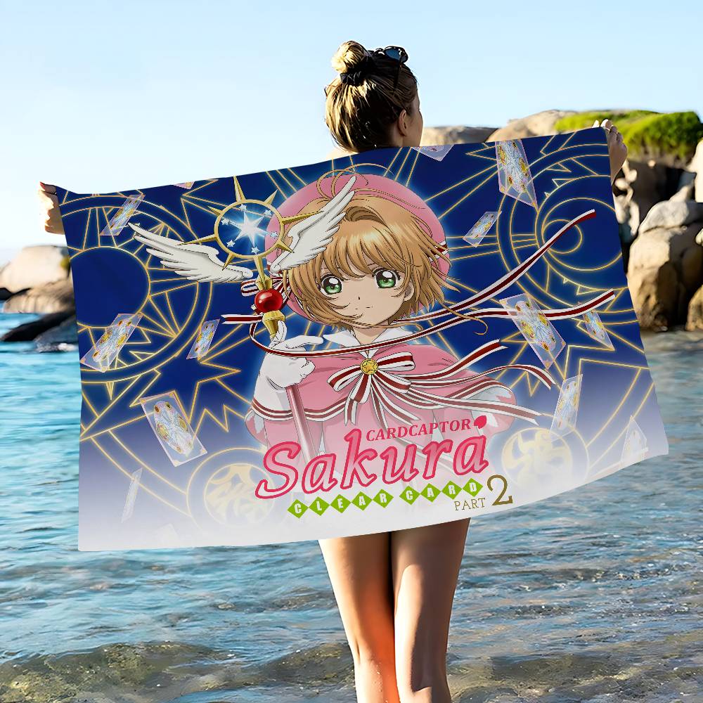 Card Captor Sakura Anime Bath Towel Microfiber Soft Water Absorbing Breathable For Girl Kids Decorative Cartoon Beach Towel