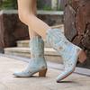 Women's Boots New Thick Heel Embroidery Embroidered Western Boots Cowboy Boots Autumn and Winter European and American Simple Retro Fashion Boots