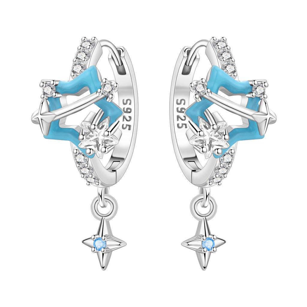 925 Silver Mysterious Star Moon Earrings Jewelry Versatile Hoop Earrings For Women Jewelry Birthday Party Fine Gifts