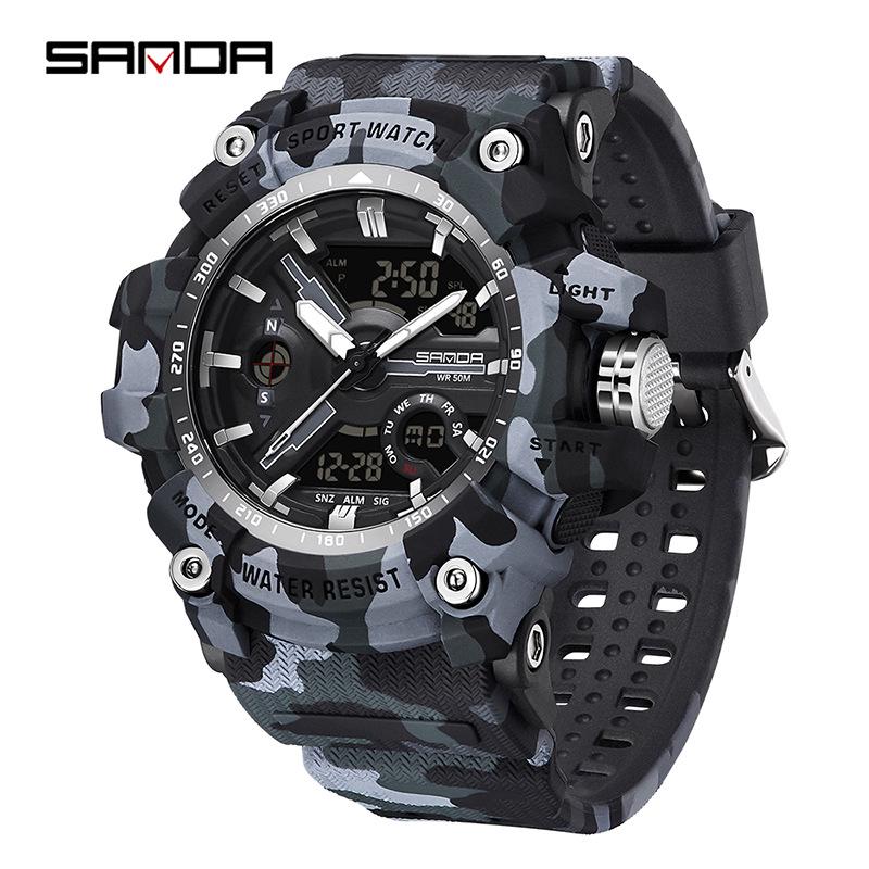 SANDA Women's Trendy LED Dual Display Waterproof Watch with Hourly Chime