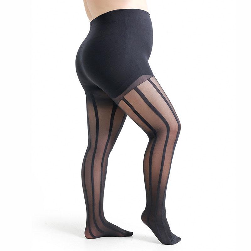 30D Women's Plus Size XL 2XL 3XL 4XL High-wasited Pantyhose Vertical Line Sheer Tights Stretchy Ladies Nylons Hosiery Stockings