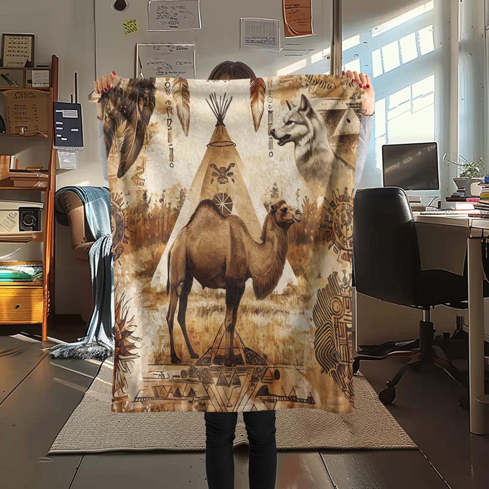 

1PC Tribal style Print FlAannel Blanket, High quality Comfortable for All Seasons, Home Decor, Warmth and Comfort 80cm x 120cm