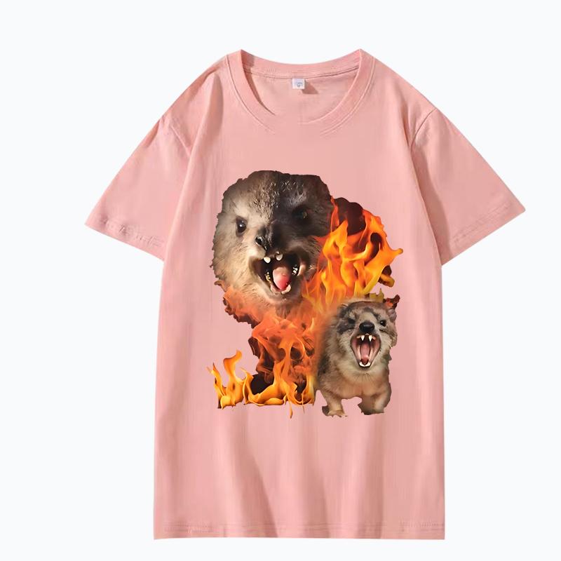 Funny Rock Hyrax Fire Meme Tee Shirt Men Women 100% Cotton Manga Short Sleeve Classic Summer Cute Kawaii Unisex Plus Sizetops