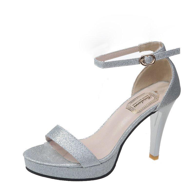 

Женская обувь 10 см 2025 новая летняя обувь с пряжкой из стразов, водонепроницаемые сандалии на платформе, европейские и американские туфли на высоком каблуке-шпильке, популярные в интернете 40 серебряный