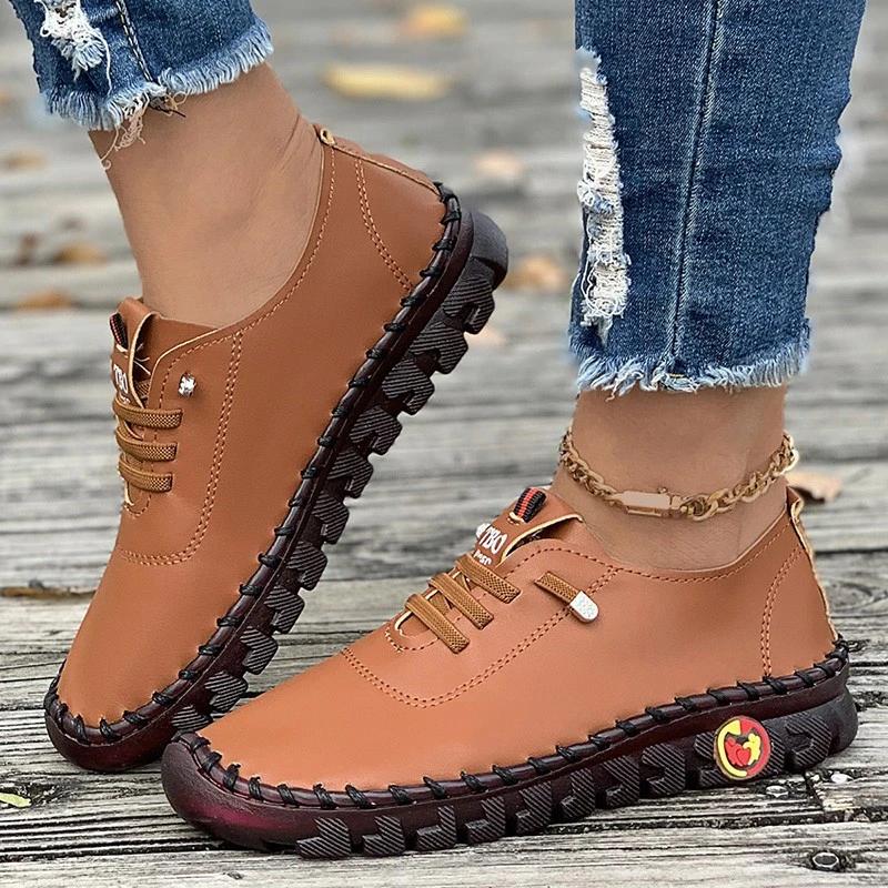 Sneakers Women Shoes Loafers Lace Up Leather Flat New Spring 2025 Casual Comfortable Mom Shoe Work Mujer Zapatos Chaussure Femme