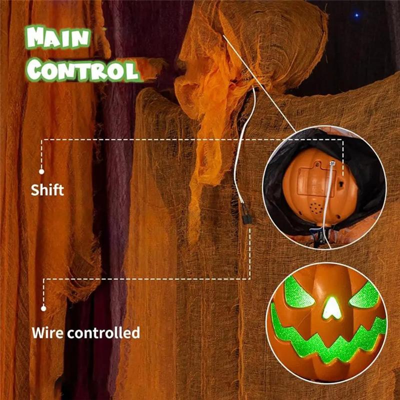 A89X Pumpkin Ghost Scarecrow Decor Outdoor Pumpkin Scarecrow Decoration Spooky Bendable Arms Skeleton Outdoor Decoration NONE