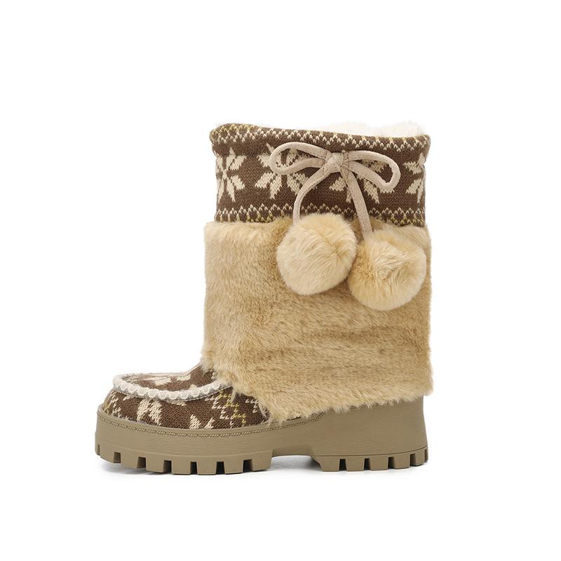 

Women s thick bottom fashion winter lightweight warm cold snow boots non-slip casual sneakers fabric color blocking cotton boots 40 бежевый