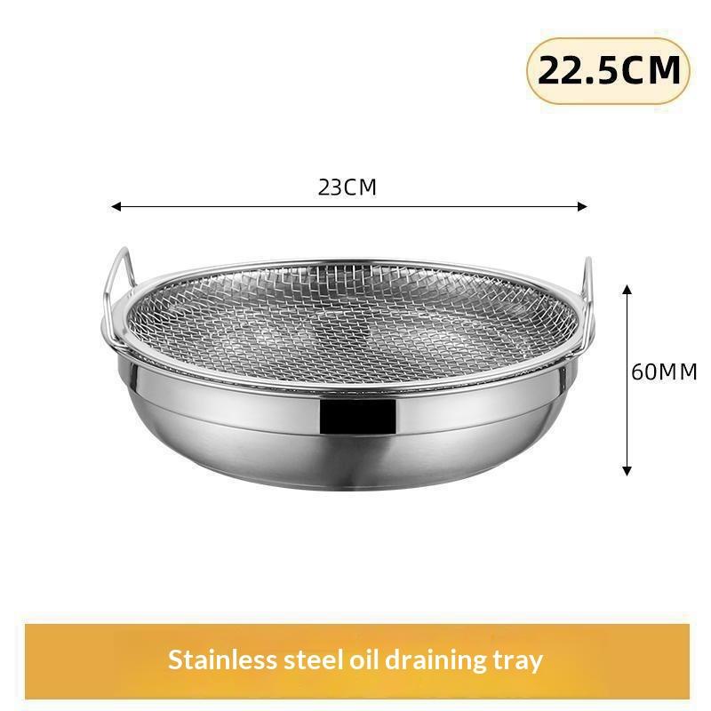 Stainless Steel Round Mesh Air Fryer Drain Basket Heat Resistant Oil Filter Tray with Handle for Party Camping Cooking