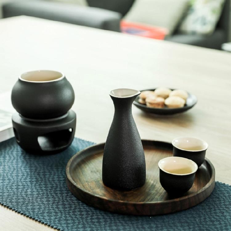 Japanese Drinking Set Contains Heat Resistant Sake Carafe Bottle 4 Cups Warmer Candle Stove Birthday Housewarmings Gift