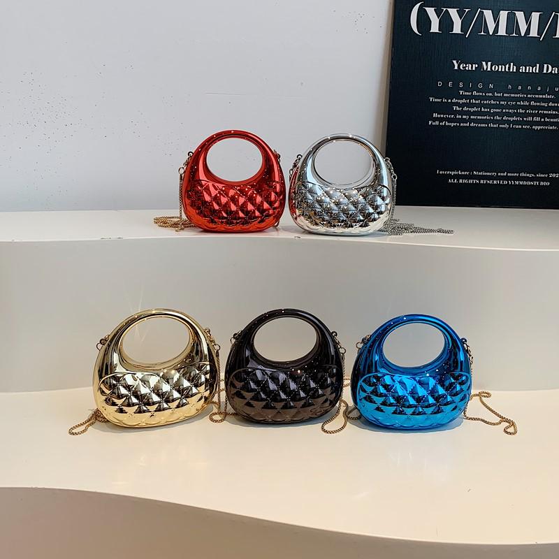 Niche Design Argyle Women's Textured Chain Shoulder Bag with Mini Lipstick Coin Purse