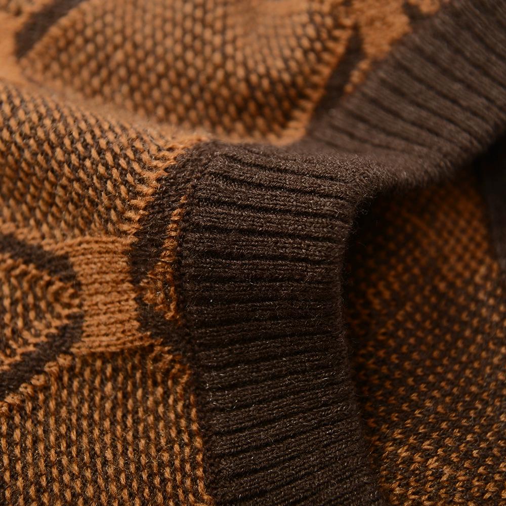 Men's Diamond Plaid Knitted Sweater Long Sleeved Pullover Sweater