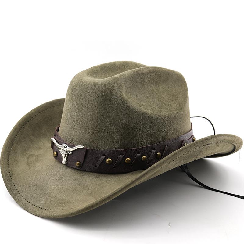 Ox Head Suede Western Cowboy Hats Man Cowgirl Top Hats for Party Vintage Garden Hat Cowboy Accessories Woman Cosplay Hat