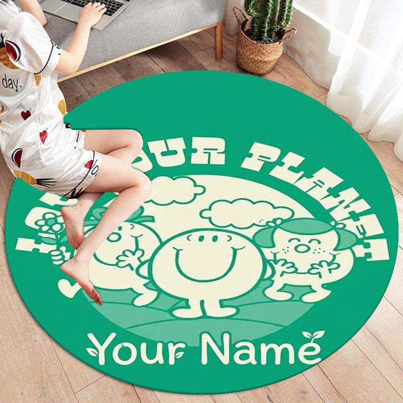 Mr. Men Little Miss Custom Name Round Area Rug,Carpet Rug for Living Room Bedroom Sofa Playroom Decor,Non-slip Floor Mat