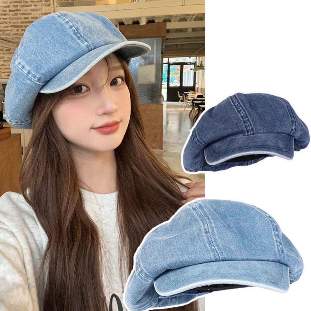 Cotton Newsboy Flat Cap Big Head Octagonal Hat Vintage Beret Hat
