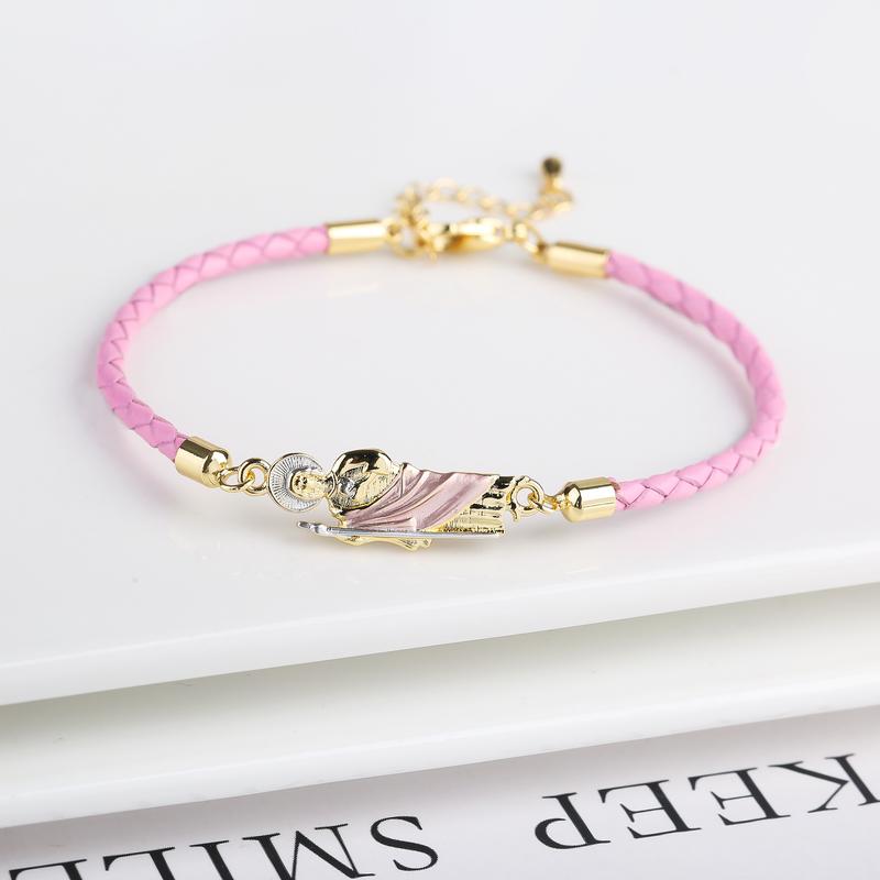 Green Pink Religious St. Jude Leather Rope Braided Jewelry Bracelet Fashion for Man Woman Daily Party Zirconia Jewelry