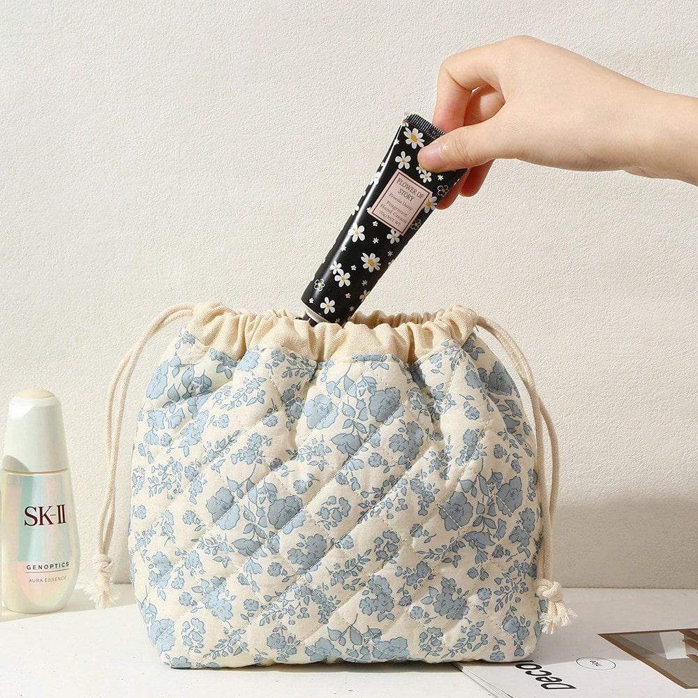 Drawstring Cosmetic Bag With Embossed Print, Large Capacity Drawstring Cosmetic Bag