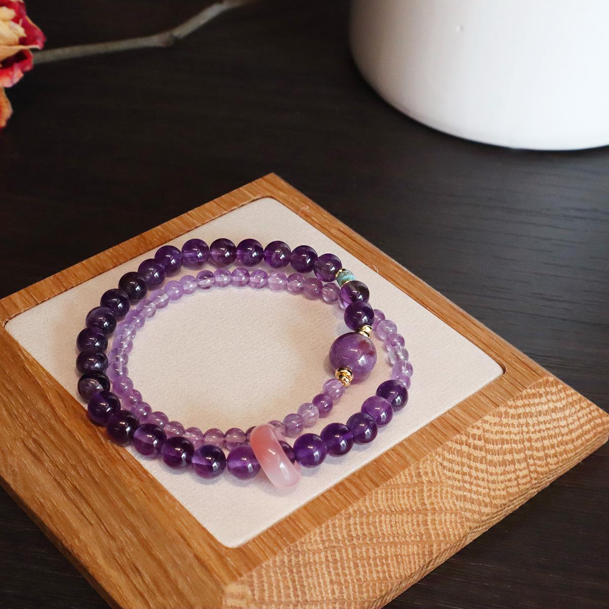 

Natural amethyst double circle bracelet, female strawberry crystal bracelet. Bangles Women Fashion Jewelry accessories Gift