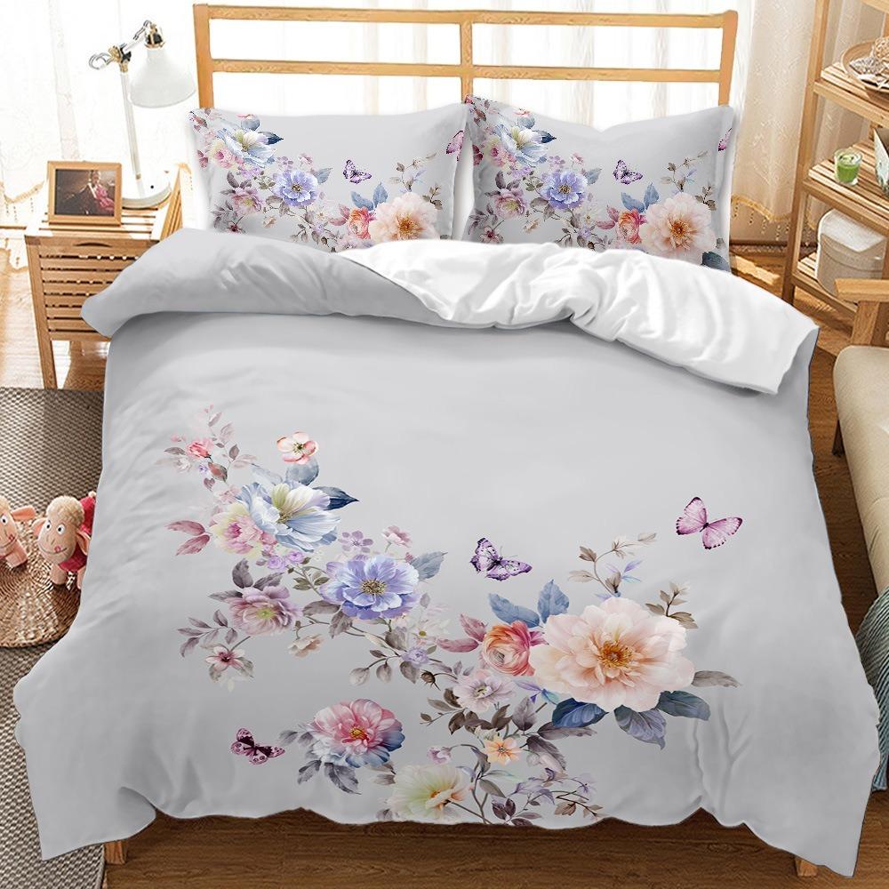 3D Printed Down Duvet Cover Pillowcase Flower Bedding Set for Kids, Home Decoration Gift for Teenagers